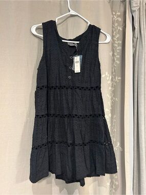 Anthropologie Black Sleeveless Eyelet Tiered Mini Dress